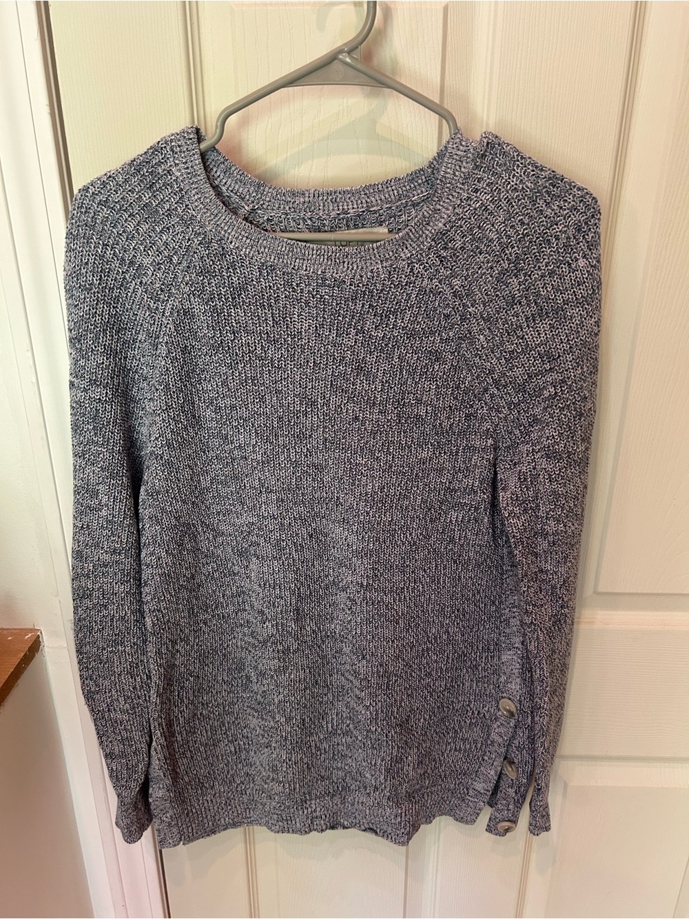 LOFT Marled Gray Crewneck Sweater with Side Button Detail
